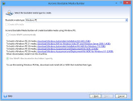Showing the bootable media options in Acronis Disk Director